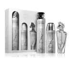 Lattafa Maahir Legacy 3 részes férfi ajándékszett EDP 100ml ezüst lófejes üvegben dezodorral és szobaillatosítóval - Lattafa parfüm nagyker