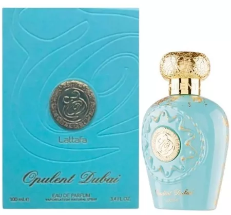 Lattafa Opulent Dubai EDP 100ml unisex arab parfüm kék üvegben és hozzá tartozó exkluzív díszdobozzal - Lattafa parfüm nagyker