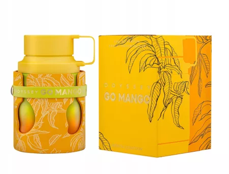 Armaf Odyssey Go Mango EDP 100ml unisex parfüm sárga kulacs formájú üvegben és trópusi mintás dobozzal - Armaf parfüm nagyker