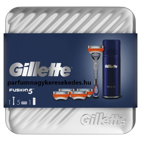 Gillette Fusion5 fémdobozos ajándékcsomag (5 betét + készülék + gél)