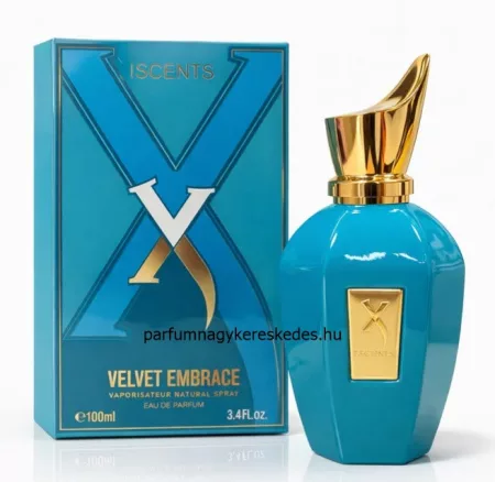 Iscents X Velvet Embrace EDP 100ml türkizkék üveges parfüm arany kupakkal és dobozzal - Iscents parfüm nagyker