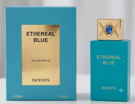 Iscents Ethereal Blue EDP 100ml kék parfüm üveg arany kupakkal és dobozzal - Iscents parfüm nagyker